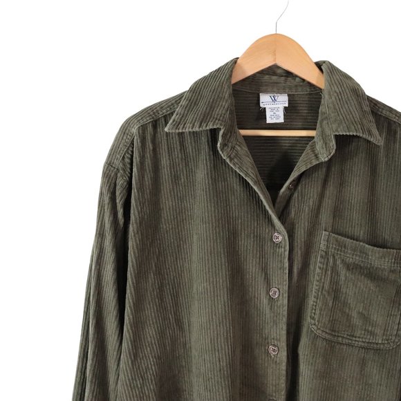 SOLD vintage 90s olive wide wale corduroy shirt jacket XL womens green - Picture 6 of 6